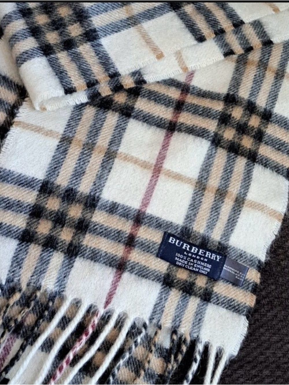 Burberry Neutral Plaid Cashmere Scarf